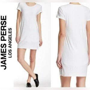 JAMES PERSE Standard Cotton white rolled sleeve Tshirt Dress, lined, size L